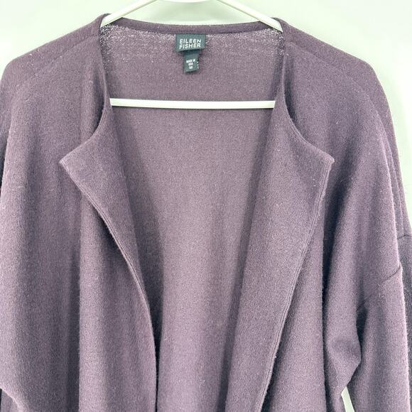 Eileen Fisher Sweater Womens Medium Purple Open Front Cardigan 100% Wool USA - Picture 3 of 10